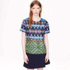J. Crew Gemstone Abstract Floral Silk Tee Shirt Size 2 Business Casual